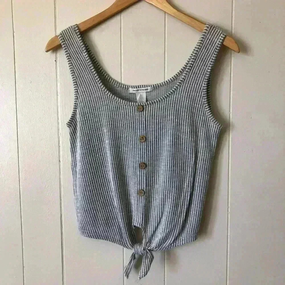Caution To The Wind Striped Front Tie Tank Top Size S